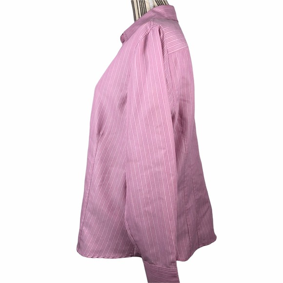 Dress Barn Women's Size L Pink Striped Long Sleeve Button Front V Neck Top - Picture 3 of 7